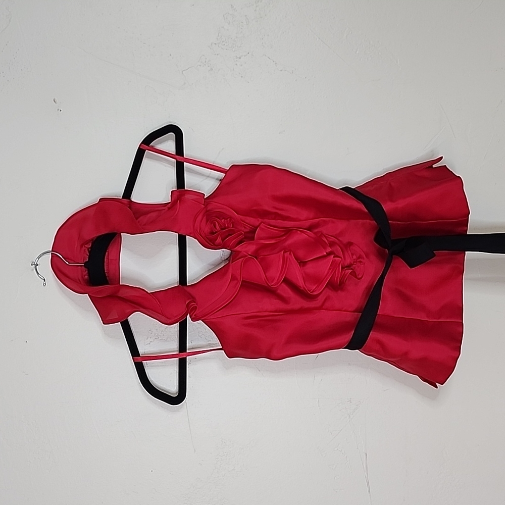 White House Black Market Red Ruffle Blouse